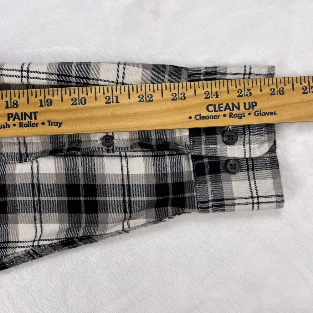 Banana Republic Plaid Untucked Shirt Men Large Black Gray White Grunge Goth Punk
